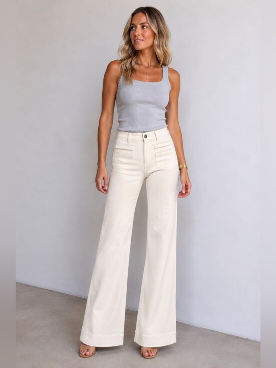 GAP Denim - ❤️ GAP HIGH RISE WIDE LEG TROUSER JEANS, IVORY, 8 (29)